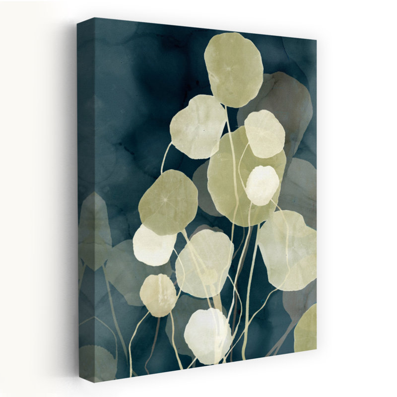 «Floating Leaves Against Deep Blue», art mural contemporain abstrait, H 60 po x l 40 po