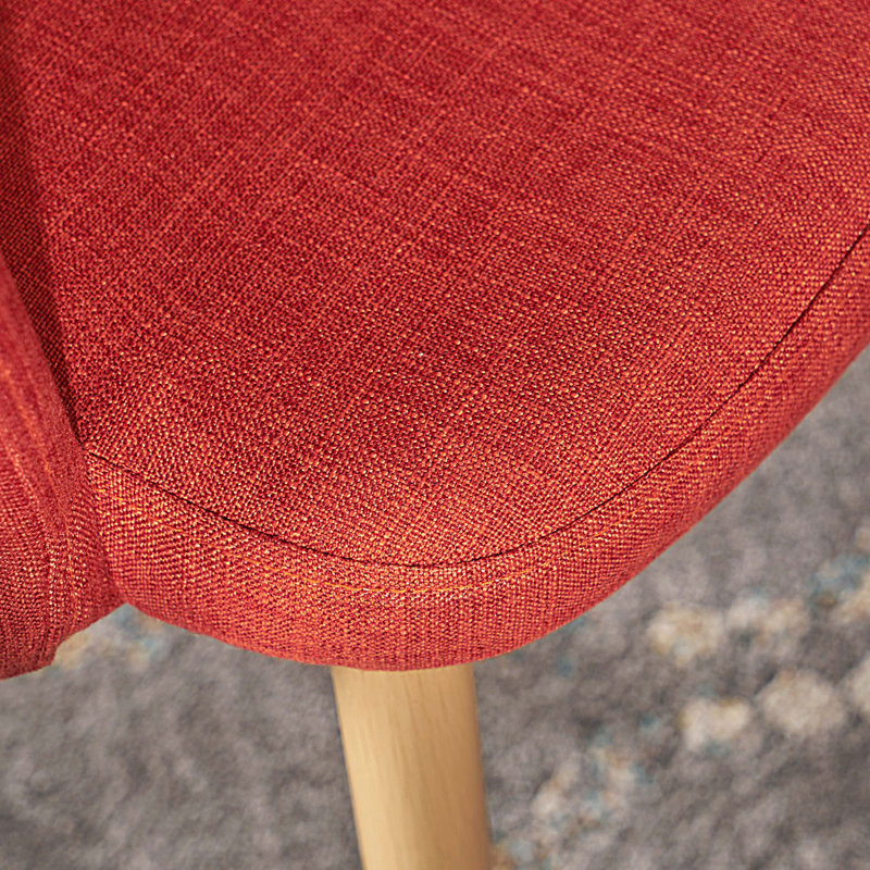 Chaises de salle à manger rembourrées Mid-Century en tissu, ensemble de 2, Orange, Naturel