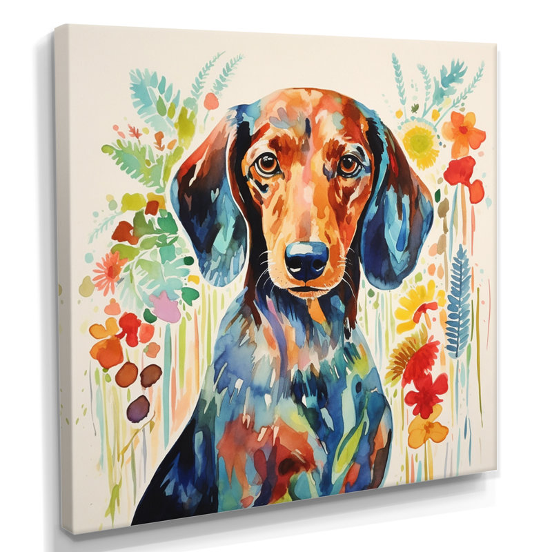 «Colorful Portrait of Endearing Dachshund - Dog Tachshund», art mural encadré, Toile tendue, H 16 po x l 16 po x P 1 po
