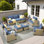 Ensemble de conversation pour 9 personnes avec chaises, ensemble de conversation modulaire en rotin et osier avec coussins, ensemble de conversation pour canapé toutes saisons avec repose-pieds pour jardin