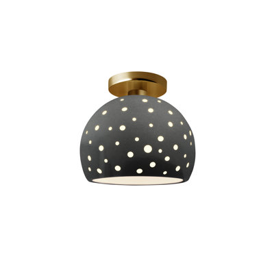 Perforated Globe Semi-Flush - Gloss Grey - Brushed Brass - 7"W x 7"H - Dedicated LED