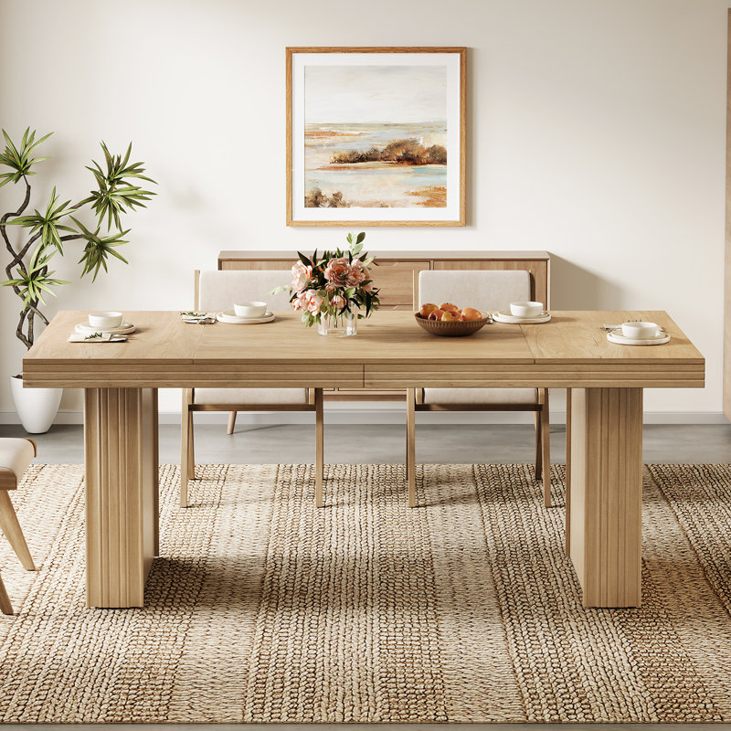 63-Inches Wood Dining Table for 6, Farmhouse Kitchen Table for  Dining Room, Yellow
