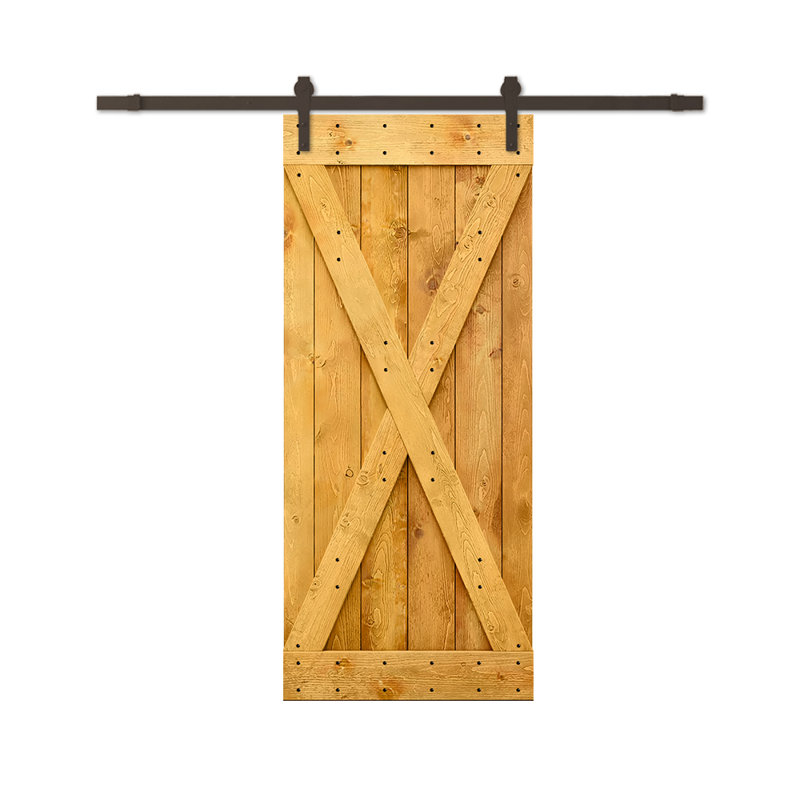 Porte de grange à panneaux et en bois avec quincaillerie d'installation, 40 po x 84 po, Érable colonial, Bronze huilé