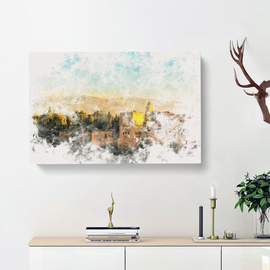 The Alhambra in Granada Spain Watercolour - Wrapped Canvas