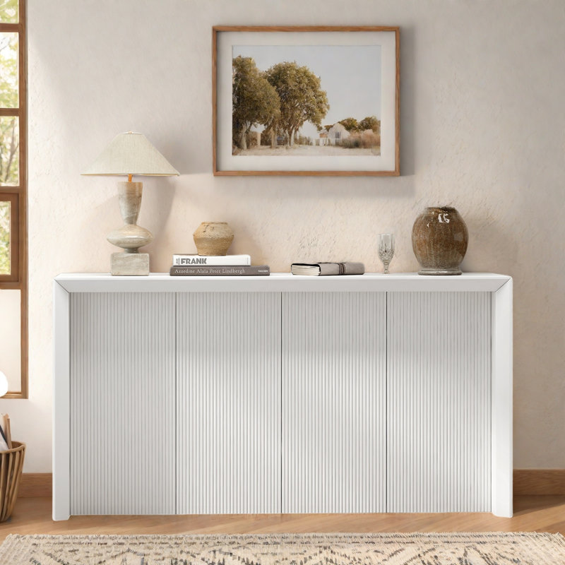 Console Table With Simple Lines And Rear Panel, Beige