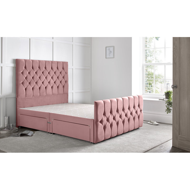 Fleisher Divan Bed with 54" Floorstanding Headboard, Pink, Double (4'6), 2 Left Drawers