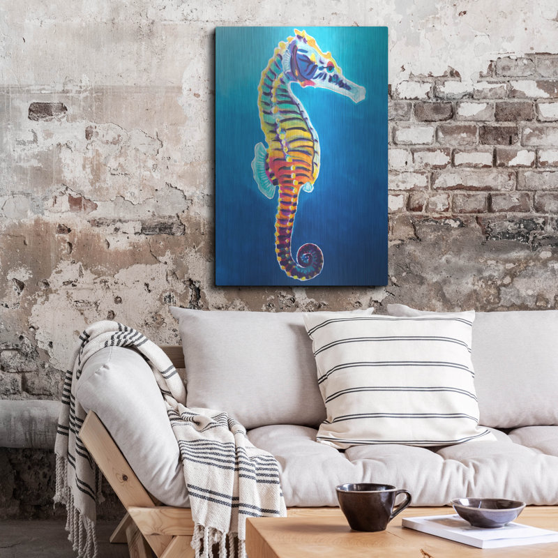 «Seahorse - Rainbow» par Dawg Painter, art mural en métal, H 36 po x l 24 po