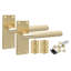 Golden Grace 5 Pair Victorian T-Bar Knurled Door Handle Satin Brushed Brass Finish with Ball Bearing Hinges and Latches - 120 x 40mm