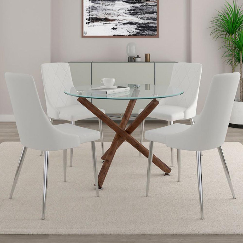 Ensemble repas pour quatre personnes, Blanc, Noyer