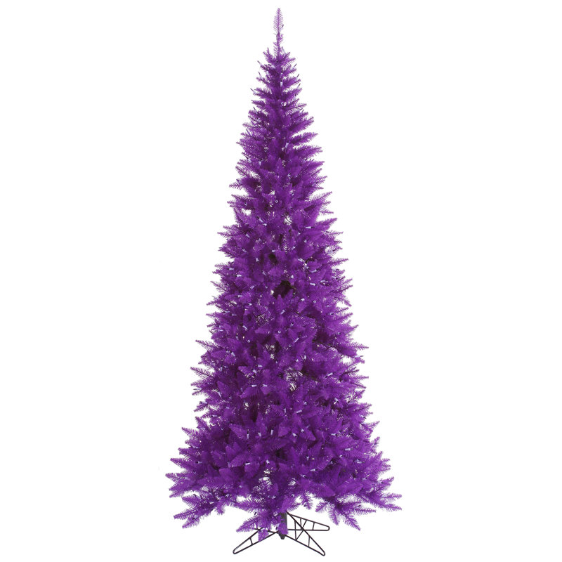 Sapin de Noël artificiel mauve avec support, H 10 pi x l 50 po