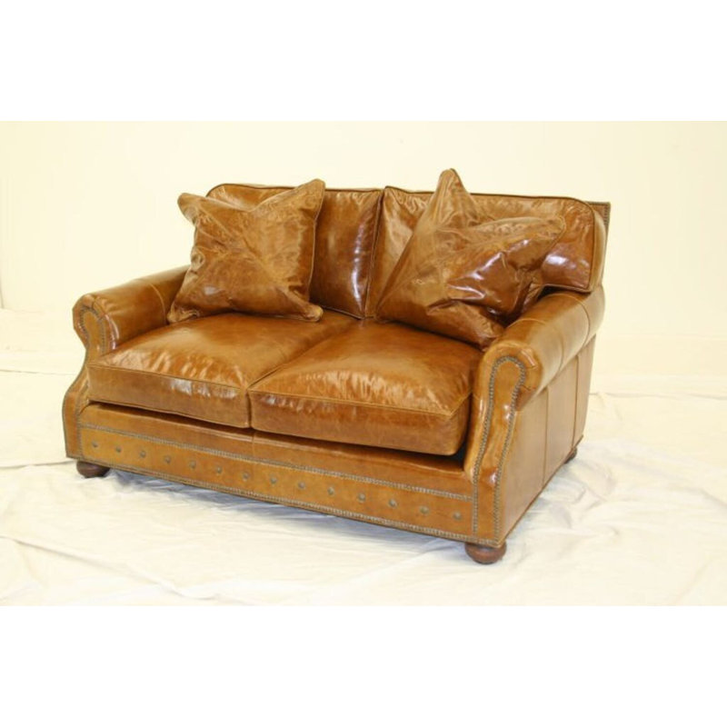 Leather Loveseat, Hair Hide Brown/White, Old Gold E, Brushy Bayou