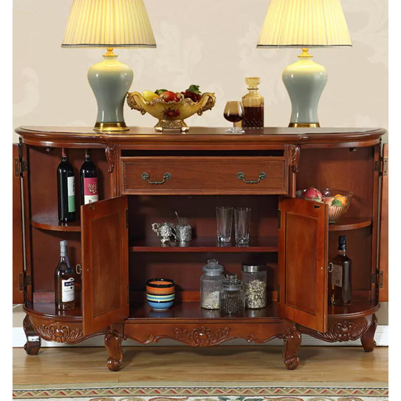 Buffet en bois d'hévéa de style américain, 34,2 po H x 63 po L x 13,4 po P
