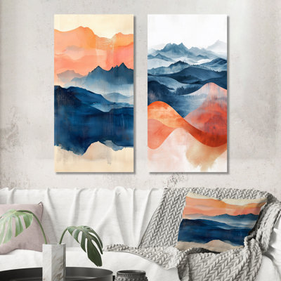 Rose, bleu, paysage audacieux, montagnes audacieuses, collection de 2 panneaux sur toile