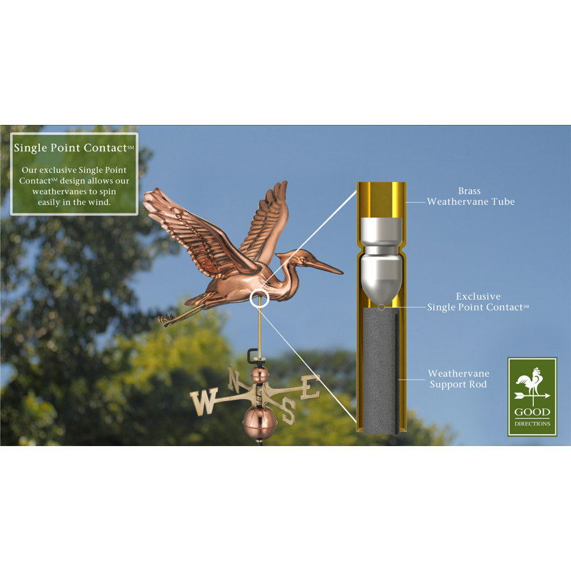Elegant Blue Heron 24" Rooftop Weathervane in Polished Copper
