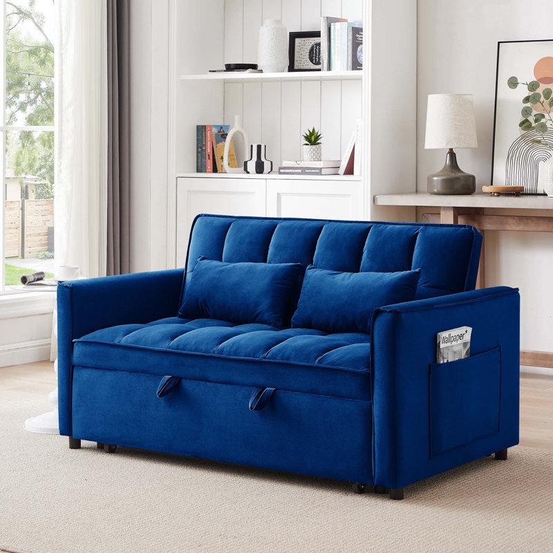 Mexborough Velvet Square Arms Sofa, Blue, 32.2" H x 55.2" W x 33.1" D