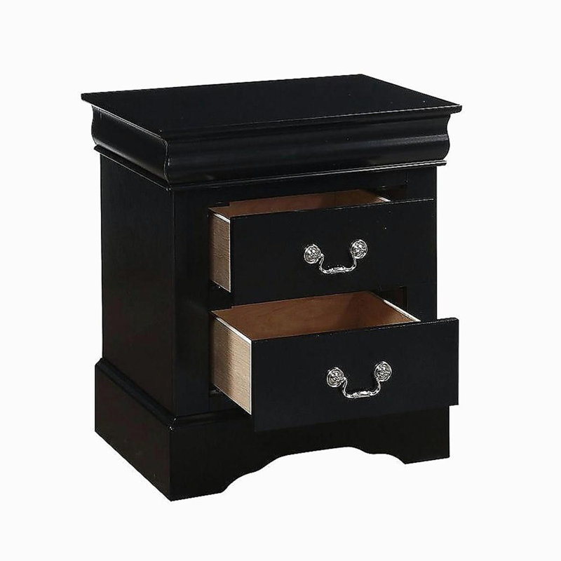 2 Drawers Wooden Nightstand in Black Finish