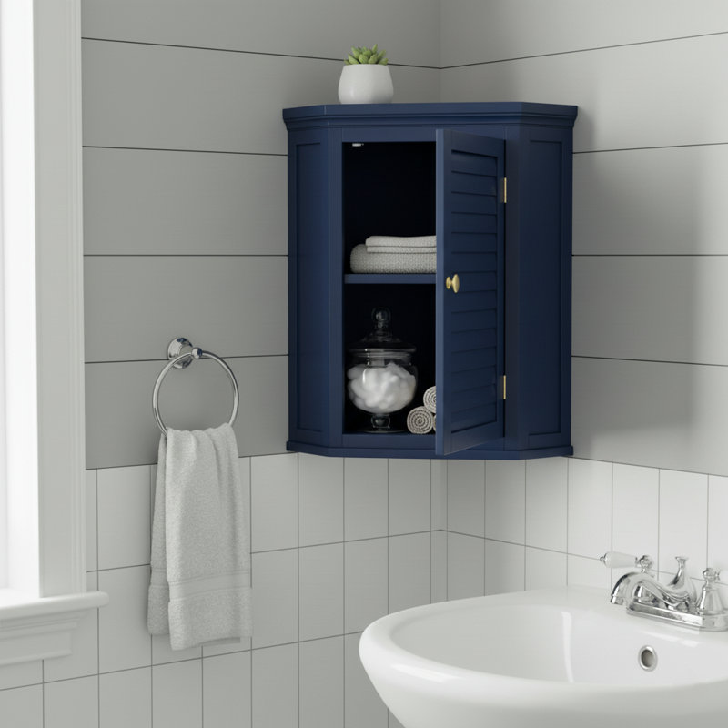 Zal Removable Corner Wall Storage Bathroom Cabinet with Shelving, Navy
