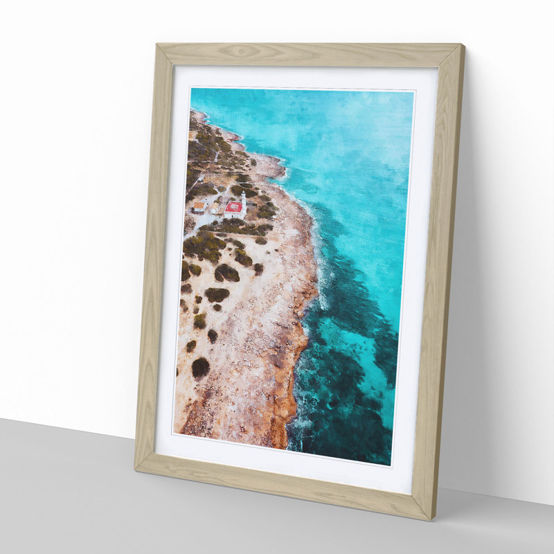 Lighthouse on the Coast of Spain - Picture Frame Graphic Art, Oak Framed, 36cm H x 27cm W x 2cm D