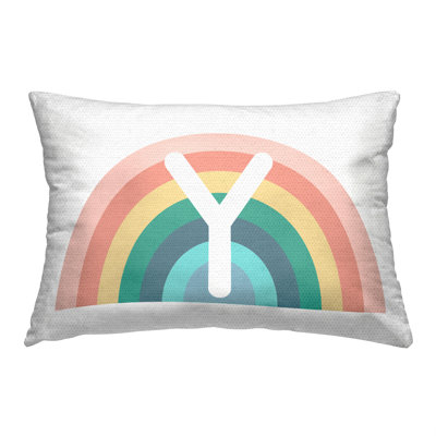 Rainbow Initial Y Outdoor Printed Pillow by Daphne Polselli