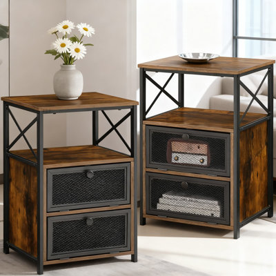 Table de bout et table de chevet modernes avec porte de rangement, ensemble de 2 tables d'appoint robustes pour le salon et la chambre à coucher