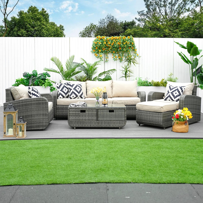 Ensemble de conversation pour 6 personnes avec coussins Rochford, Beige, Gris