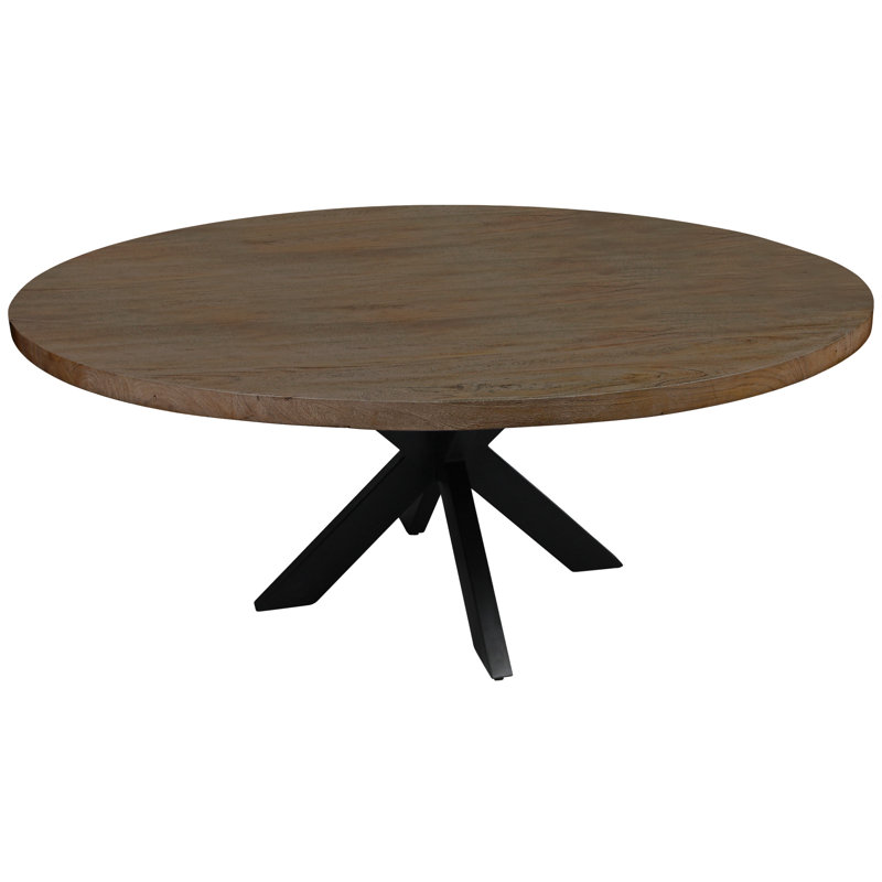  Table de salle à manger ronde 72 "en bois massif beige et noir gris et fer