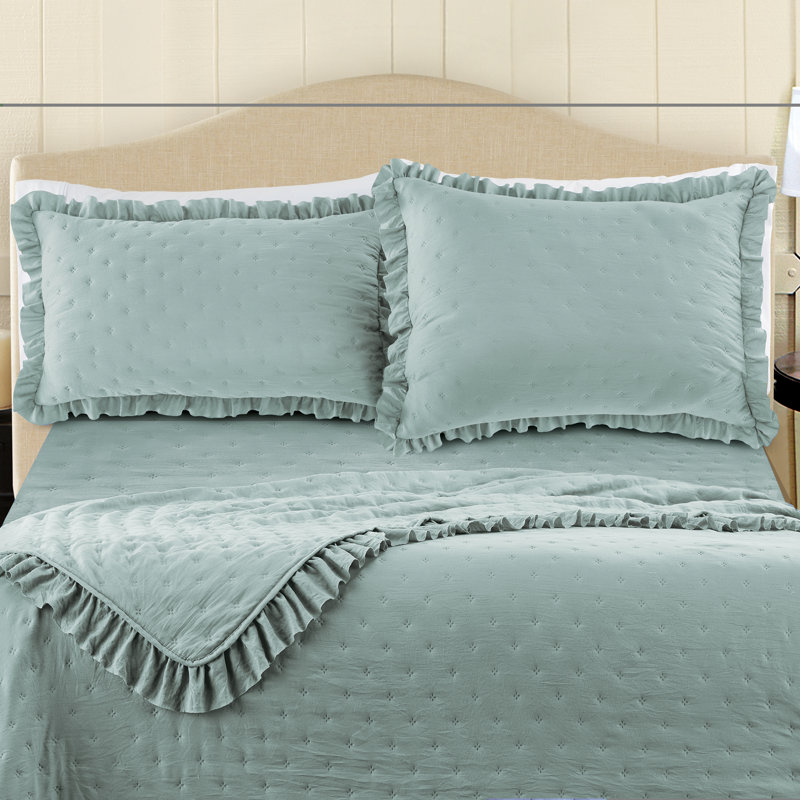 Textured Design Ruffled Border Solid Color Pillow Sham, Seafoam Green