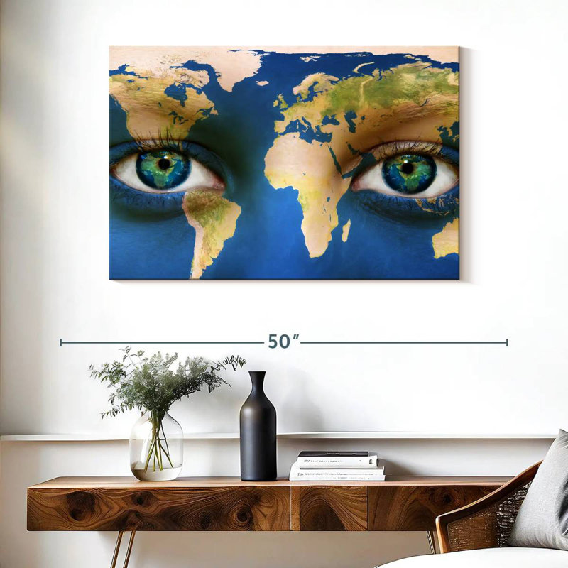 Carte du monde aux yeux bleus d'Aliaz, H 26 po x l 39 po