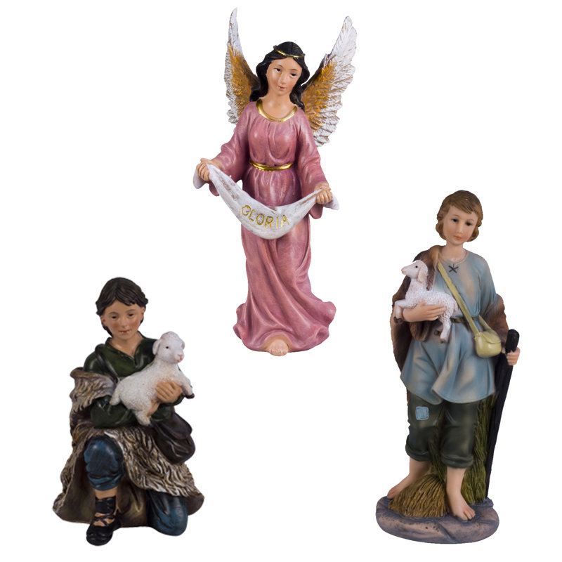 12" Set of Two Shepherds and an Angel for Nativity Set, 15" H x 15" W x 7" D