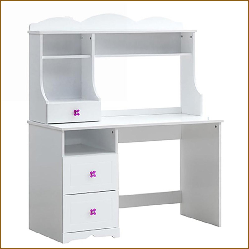 Bureau d'écriture en bois d'ingénierie blanc classique avec 2 tiroirs Compartiment ouvert | Bois | Blanc