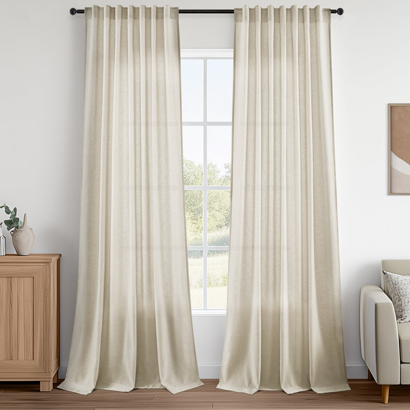 Dennan Light-Filtering Curtain with Back Tab Hooks, 52" W x 96" L, Oatmeal