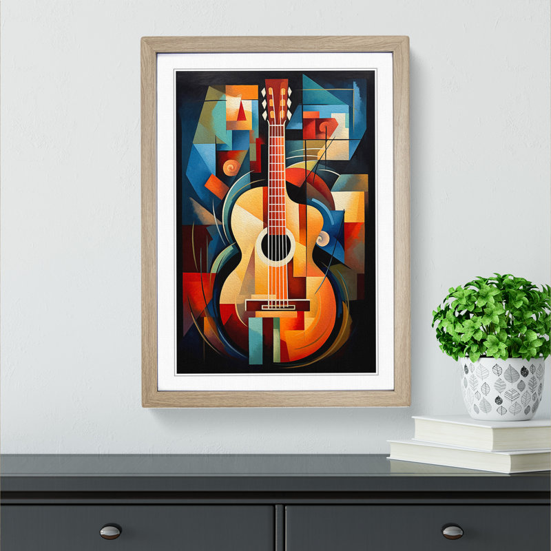 Acoustic Guitar Cubism - Framed Print, 46cm H x 34cm W x 2cm D, Oak Framed