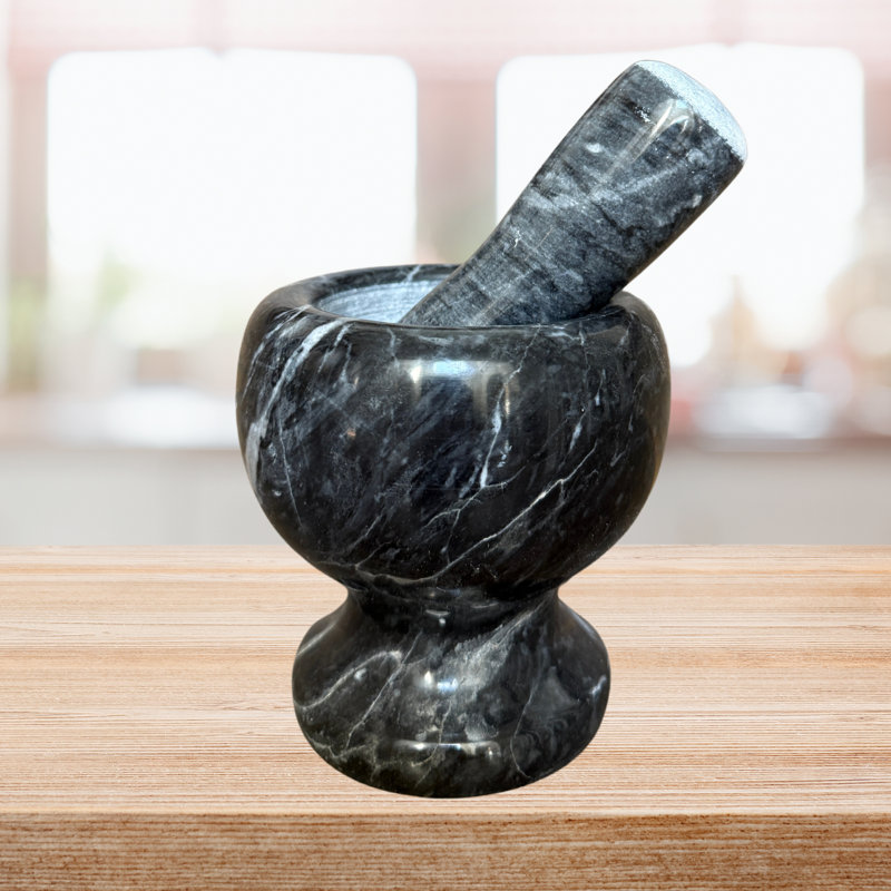 Ensemble de mortier et pilon en marbre naturel, bol à moulin en pierre pour épices, herbes, ail, guacamole, salsa et bol à noix Molcajete pour la cuisine et la cuisine (blanc, diamètre 4 po)