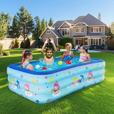 58X40x20" Inflatable Kiddie Swimming Pool - Durable, Thickened, Above Ground Family Pool With Bubble Layer & Starfish Decor, Sea Blue For Outdoor Garden, Backyard, Summer Parties, Inflatable Pool, Playful Design