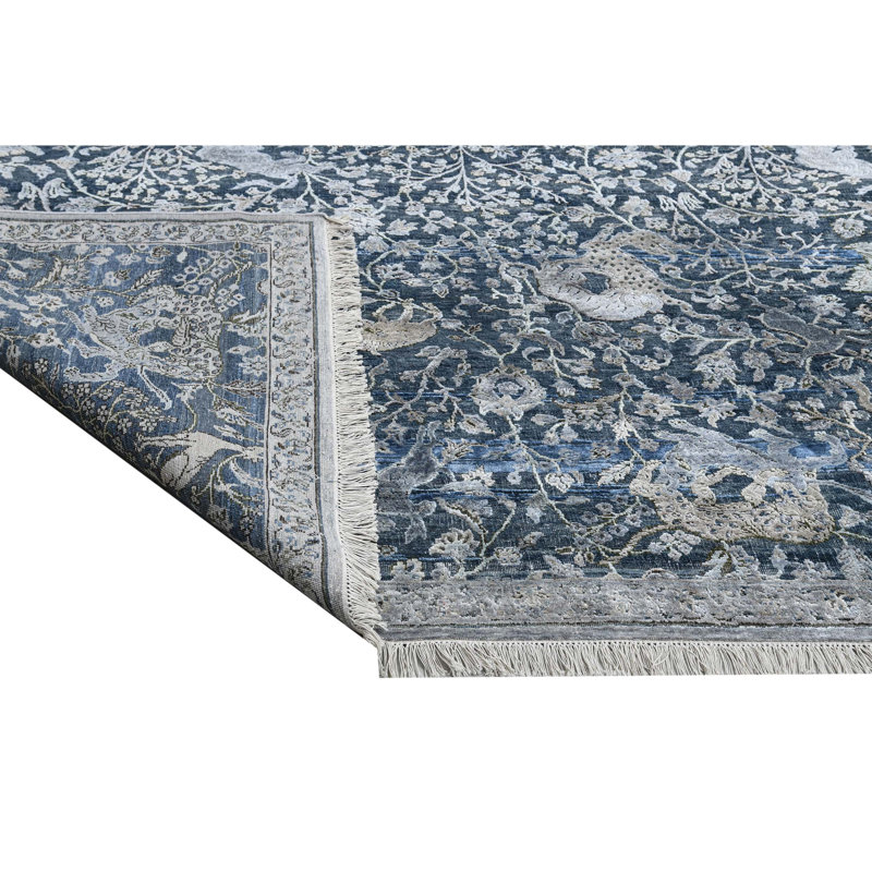 Hand Knotted Floral Area Rug, Rectangle 9' x 12'