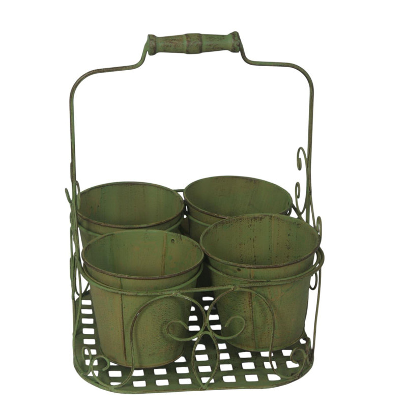 Metal Garden 4 Pot Palnter, Green