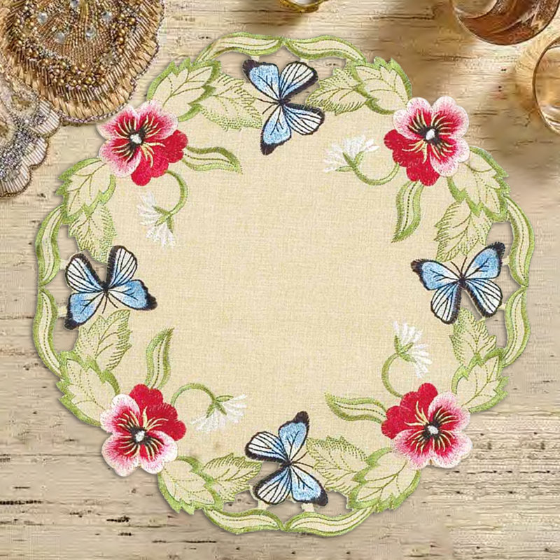 Aneil Floral Embroidered Doilies for Table Set of 4 Round Placemats of Maliana Collection for Table Decor