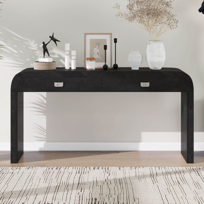 Console avec 2 grands tiroirs et poignées en métal, table d'entrée en bois