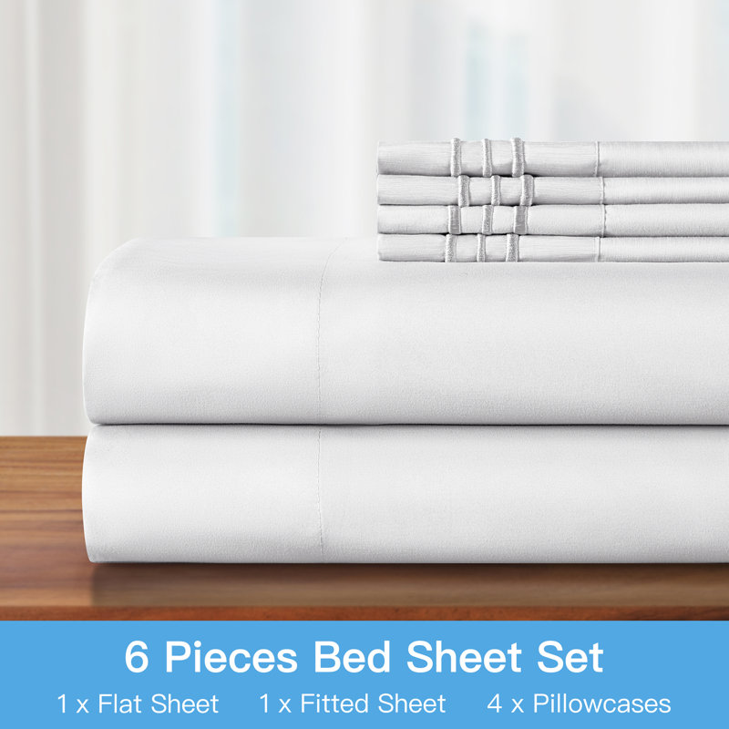  6 Pieces Microfiber Bed Sheet Set, White
