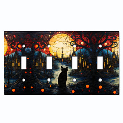 Christmas Festive Tree Lights 4 - Gang Toggle Light Switch Standard Wall Plate
