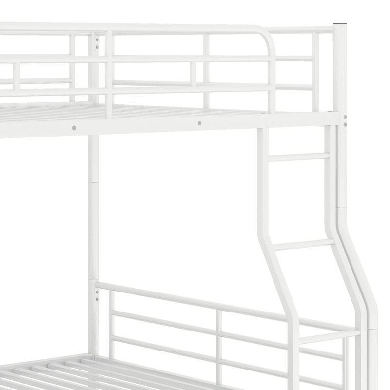 Metal Bunk Bed With Underbed Trundle, Queen, White