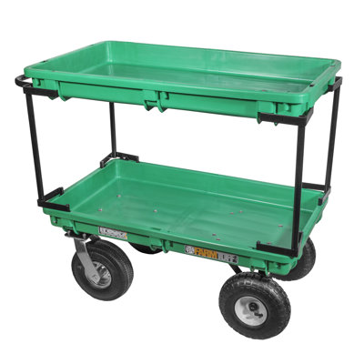 Farm Tuff Durable Plastic Double Deck Garden Wagon Utility Cart, Green