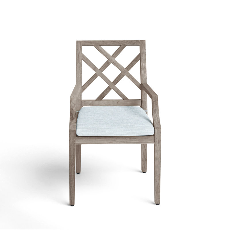 Haley Patio Dining Armchair with Cushions, Oyster Teak, No Welt, Paper Sky
