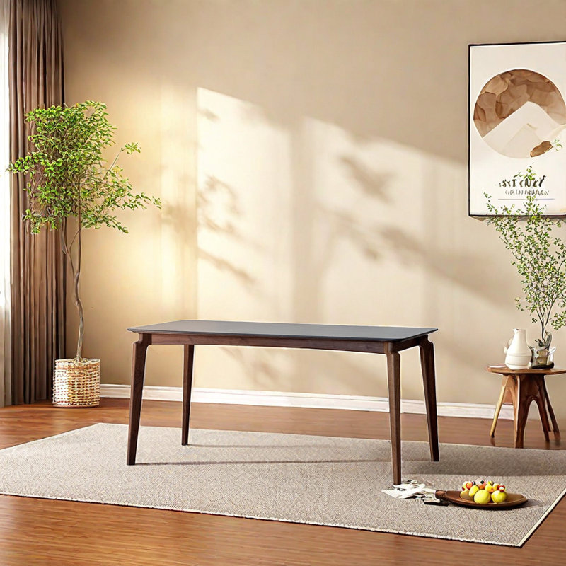 Branksome Rock table walnut solid wood table, Black, 29.92"H x 55.11"L x 31.49"W