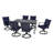 Maynard 7-Piece Black Metal Patio Dining Set With Rectangular Table, 6 Swivel Dining Chairs And Blue Cushions-122878505