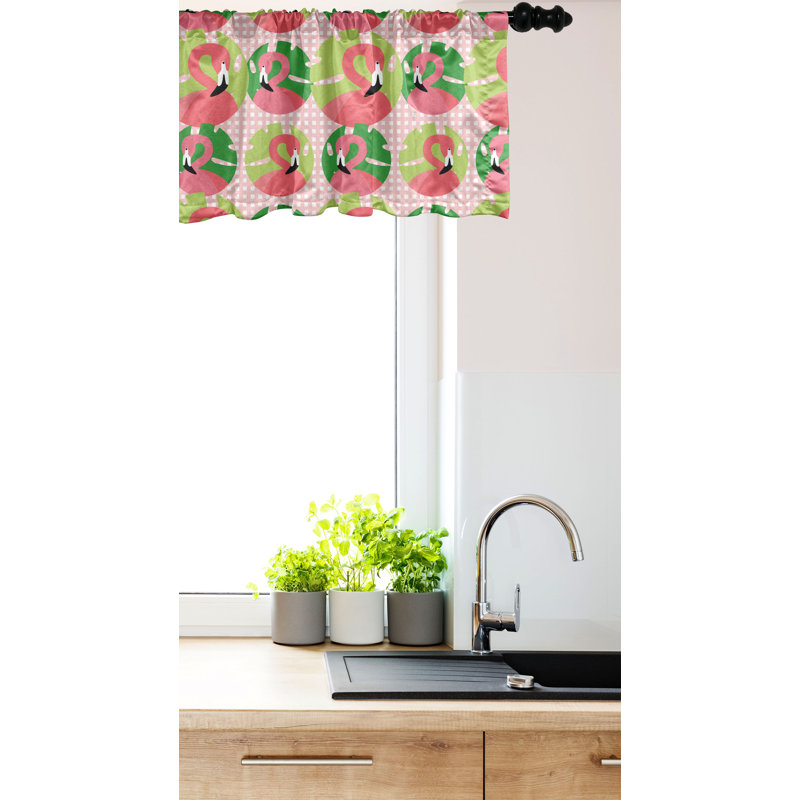Flamingo Fern Green and Pink Satin Valance Set