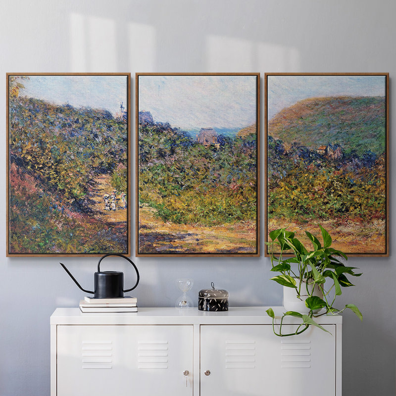 At Petit, peinture sur toile 3 pièces, Cadre noyer, H 40 po x l 78 po