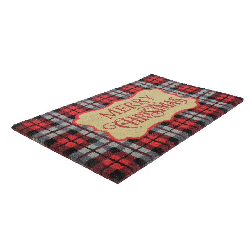 Red and Black Plaid "Merry Christmas" Rectangular Doormat 18" x 30"