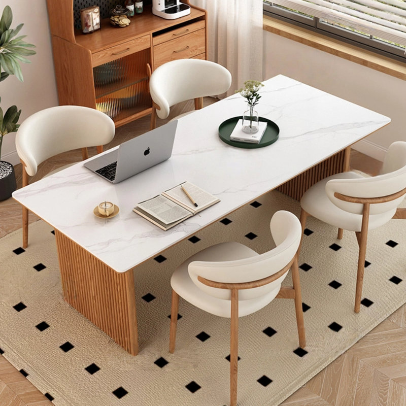 Table de salle à manger moderne en pierre avec base en bois massif, H 29,52 po x L 78,74 po x l 35,43 po