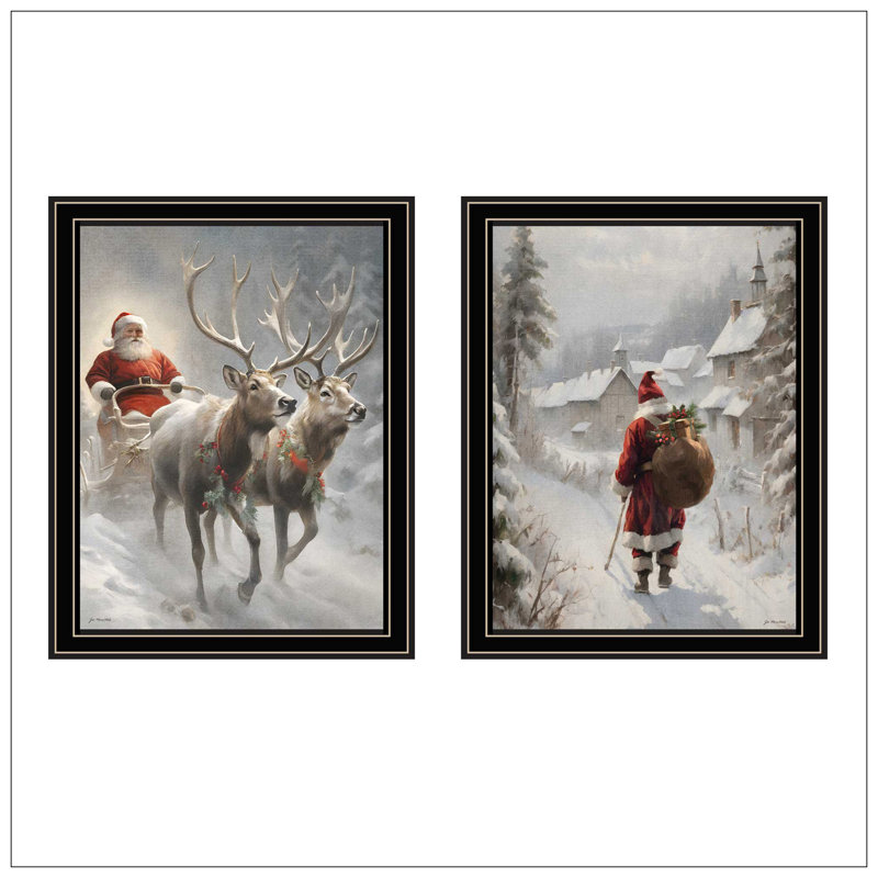 Trendy Decor 4U 2-Piece Vignette On The Eve Of Christmas Wall Art For Living Room, Holiday Wall Art Print For Home Decor, Bedroom Wall Art By Jo Moulton